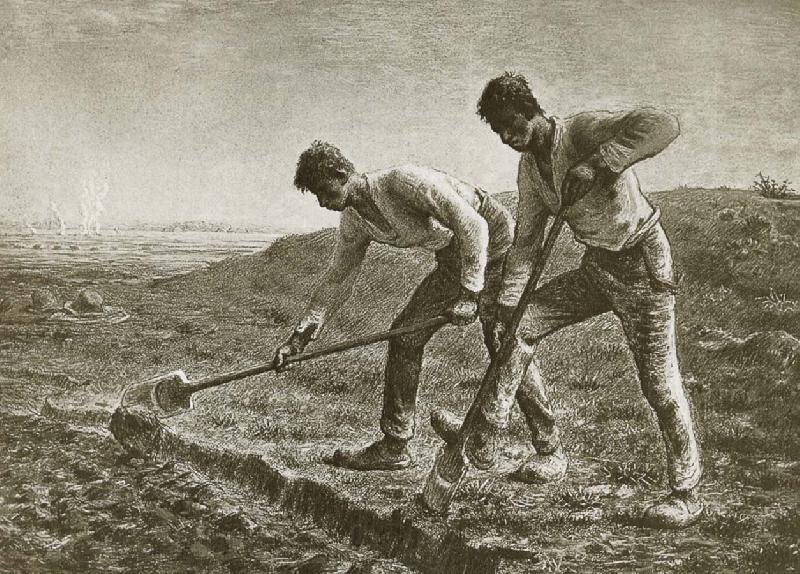 Jean Francois Millet Two person dig the land Norge oil painting art